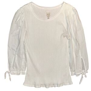Rebecca Taylor La Vie White Poplin Sleeve Knit Top Size Small